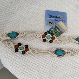 Bohemian turquoise beaded woven waist chain vintage macrame belt for women ethnic accessories