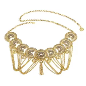 Ethnic style metal waist chain for women, featuring retro coin pendants and elegant tassels for outfits.