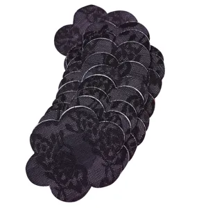 Black lace floral disposable nipple covers, breathable intimate breast petals for women.