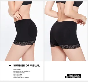 Women butt enhancer hip padded shapewear lace trim black boy shorts for daily curve shaping