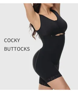 Black shapewear body shaper with front zipper and lace hem for daily slim fit support.