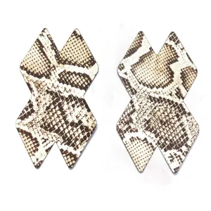 Snakeskin print cross shape nipple covers detail, disposable self-adhesive pasties.
