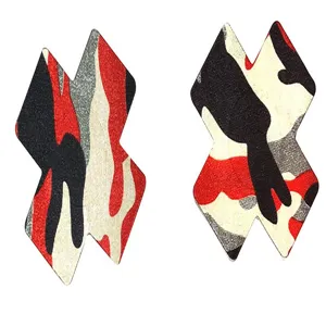Disposable camouflage cross nipple pasties for women, sexy adhesive chest stickers.