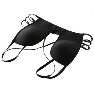 Black u-shaped low cut backless bra, sexy multi strap push up lingerie for evening dresses.