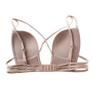 Women Backless Strappy Bra Sexy Low Cut Pushed Up Underwear for Evening Dress Nude