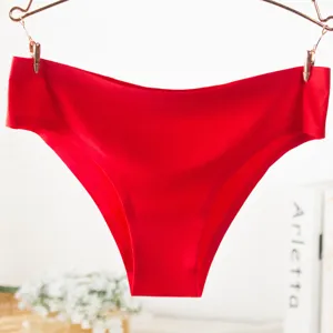 Seamless ice silk women panties detail view, lightweight comfortable breathable brief underwear.