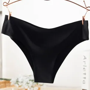 Close-up detail of seamless women's panties, ice silk fabric with comfortable cotton crotch.