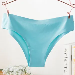Seamless women's ice silk briefs underwear comfort breathable solid color stretch panties