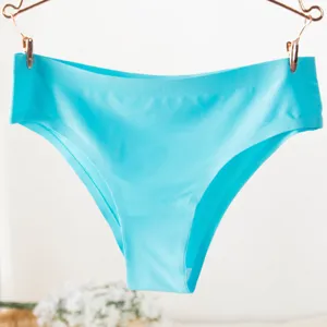 Seamless ice silk women's panties detail, comfortable breathable solid color underwear.