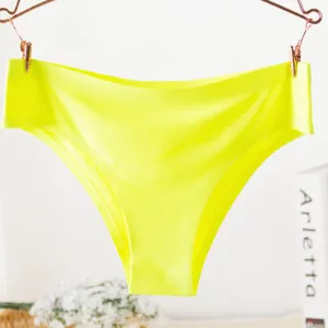Close-up detail of seamless neon green women's panties, smooth ice silk fabric, comfortable.