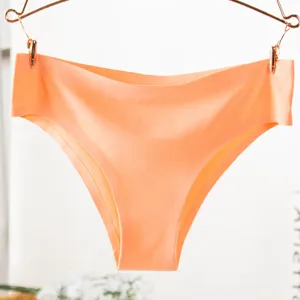 Seamless ice silk women's panties light orange comfort underwear detail display