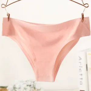 Seamless ice silk women brief detail, soft underwear edge, comfortable solid color panty