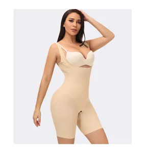 Seamless open bust shapewear bodysuit for tummy control and postpartum recovery support.