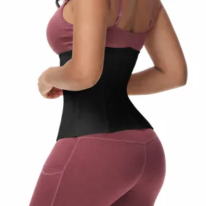 Breathable fitness waist trainer belt for women, adjustable hook-and-eye waist trimmer wrap.