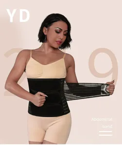Detail view of black breathable waist trainer abdominal belt for sports and postpartum support.