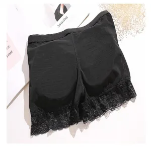 Black lace padded hip enhancement boxer shorts detail close up breathable fabric