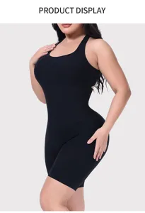 Detailed view of black plus-size shapewear bodysuit, designed for tummy control and hip lift.