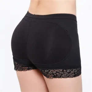 Women's High Waist Padded Shapewear Briefs Seamless Tummy Control Hip Enhancer Boxer Briefs Lace Trim Underwear