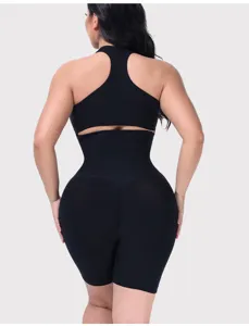 Black high-waisted shapewear body shaper with tummy control and butt lifting design.