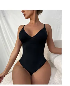 Μαύρο κορδόνι-bodysuit διαμόρφωσης, ελαφρύ, ελαστικό εσωτερικό ένδυμα κοιλίας.