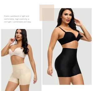 Short gainant taille haute ventre plat, sous-vêtement rembourré respirant push-up fessier femme.