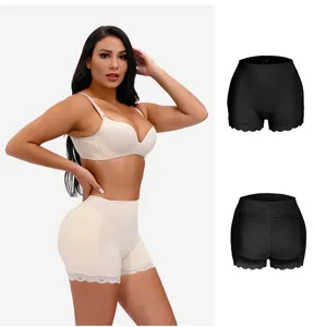 High waist padded shapewear panties with lace trim, butt enhancer control underwear for women.