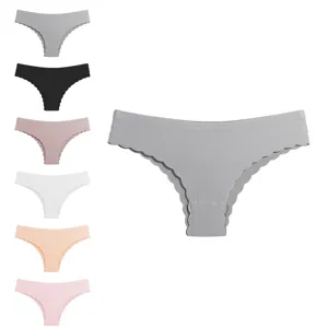 Women's Low Waist Seamless Thong Panties Breathable Comfortable Ribbed Solid Color Briefs Sexy Underwear