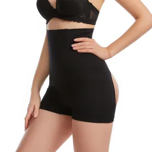 High-waist tummy control butt lifter shapewear shorts in black for seamless comfort.
