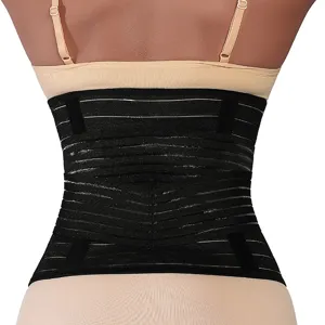 Black postpartum waist trainer back view fitness slimming belly wrap corset belt for women