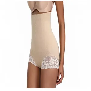 Hohe Taille Bauchweg Miederhose für Damen, nahtlose figuformende Unterwäsche mit Spitzenrand.
