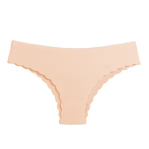 Seamless low-waist ribbed scalloped panties women breathable comfortable daily underwear