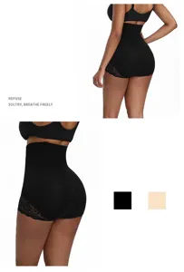 Damen hohe Taille Bauchweg Miederhose mit Spitze Po Heber figurformende Shaper Shorts
