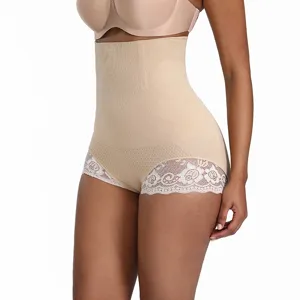 Hochwaist Bauchweg Miederhose nahtlose Formslip in Nude mit feiner Spitzenborte für Damen.