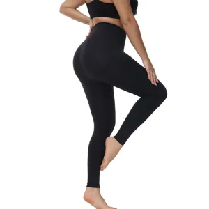 Women's high waist tummy control black leggings shaping slim fit long pants active