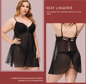 Grande taille sexy lingerie babydoll avec bonnets en dentelle et jupe en tulle pour femmes.