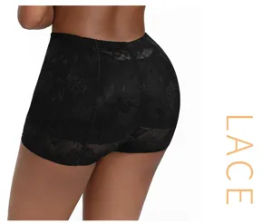 Women black lace butt lifter shapewear breathable panties detail view for enhanced curves.