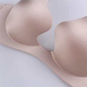 Sexy seamless deep U plunge bra for women solid color low cut comfortable everyday underwear