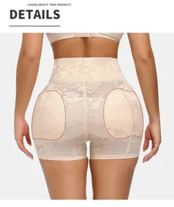 Back view of high waist lace butt lifter shapewear showing padded hip design details clearly.