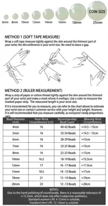 Maattabel en meetinstructies voor kristal edelsteen kralen armbanden online bestellen.