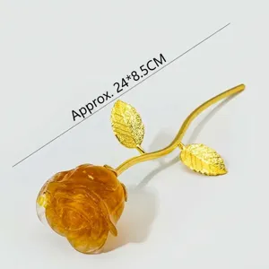 Artificial crystal stone resin rose flower gold stem ornament Valentine gift for home decor