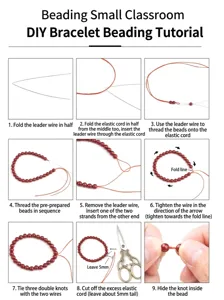 Step by step DIY bracelet beading tutorial guide showing how to string gemstone crystal beads.