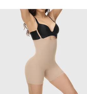 Detailed view of high waist shaping shorts with tummy control, strap support and lifting design.