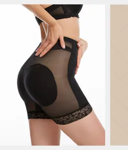 High waist butt lifter shapewear panties with lace trim and padded design for curve enhancement.