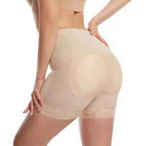Women High Waist Padded Shapewear Panties Lace Trim Tummy Control Butt Lifting Padded Briefs Plus Size Body Shaper Underwear
