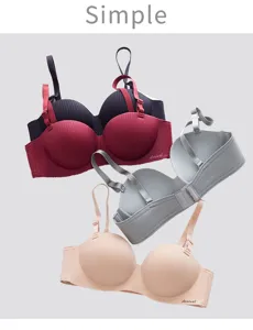 Seamless wireless push-up bra with double straps and stylish striped texture.