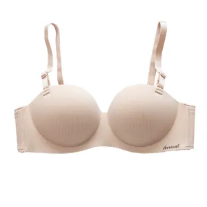 Seamless wireless striped push-up bra with comfortable double straps for daily wear.