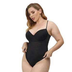 Grande taille body sexy noir lingerie avec bonnets armatures et design rayé vue principale