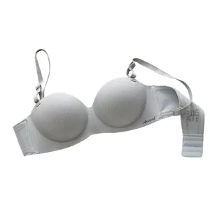 Seamless strapless push up wireless bra molded cup women daily undergarment gray 34/75