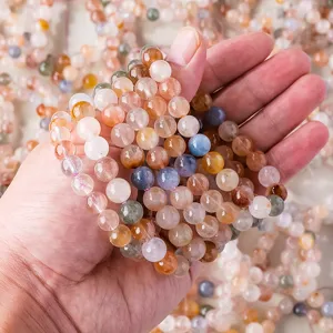 Natural Blue Rabbit Hair Rutilated Quartz Bracelet Multicolor Macaron Crystal Beads Single Loop Bracelet For Women Jewelry Gift