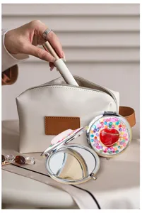 Natürlicher Kristall Kosmetikspiegel klappbarer Taschenspiegel DIY Edelstein Make-up Spiegel